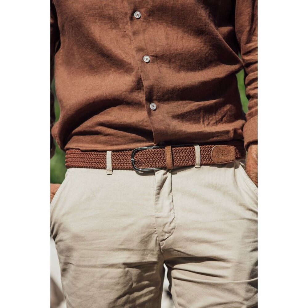 Men's Woven Brown Leather-Trim Belt - Unbranded